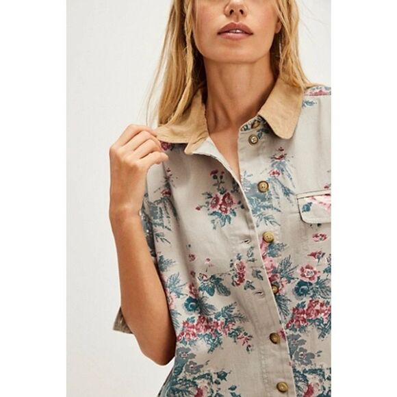 New Free People Connor Printed Mini Dress Pleated Long Sleeve Cotton XS - Picture 4 of 11